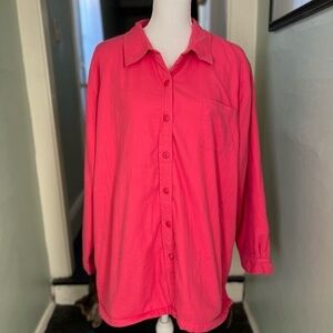 LL Bean Women’s 2X Coral Pink Flannel Sherpa Fleece Lined Shirt Shacket